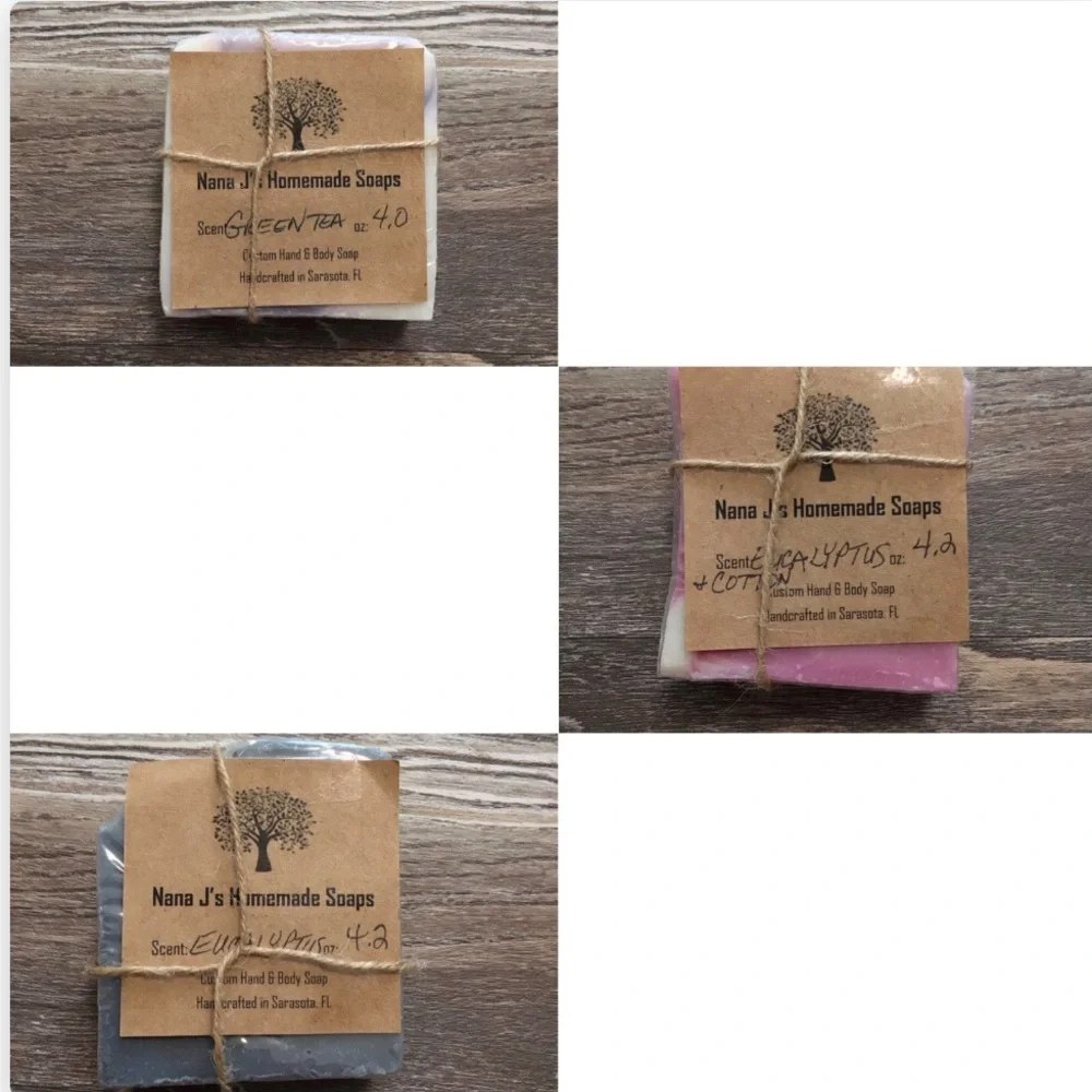 Homemade Eucalyptus & Cotton, Green Tea, Eucalyptus Bar Soap NEW